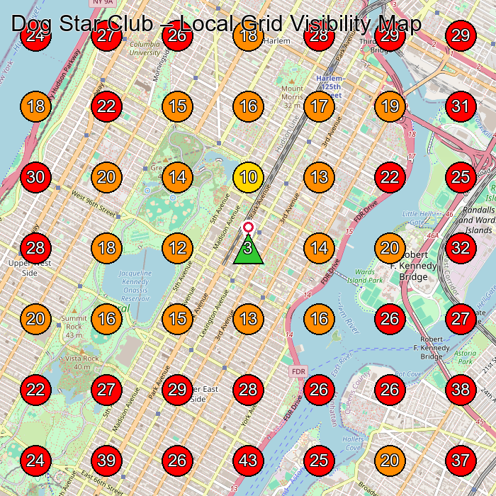 Dog Star Club GeoGrid visibility map for Dog Day Care Center in New York
